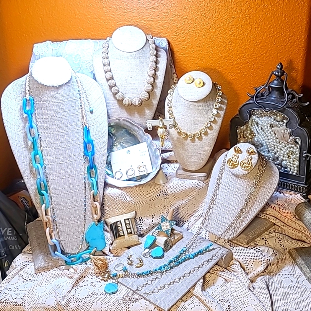 17-Item Gold & Turquoise Jewelry lot: J.Crew, Stella & Dot, V.S, Chico's & more!